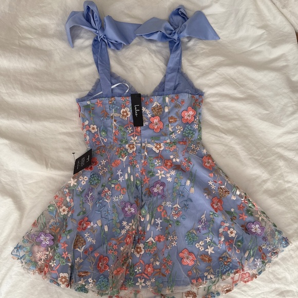 Lulus Astara Periwinkle Floral Embroidered Tie-strap Mini Dress Blue - Size M - Picture 5 of 5